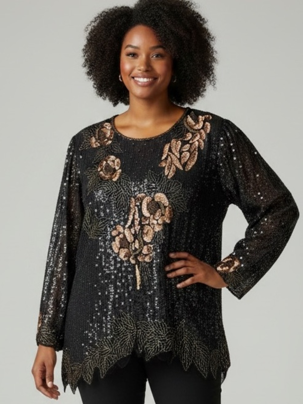 Stenay Silk Elegant Black and Gold All over Sequin/Beaded Lined Women's Top